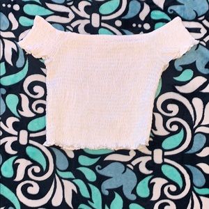 White crop-top off the shoulder🤍